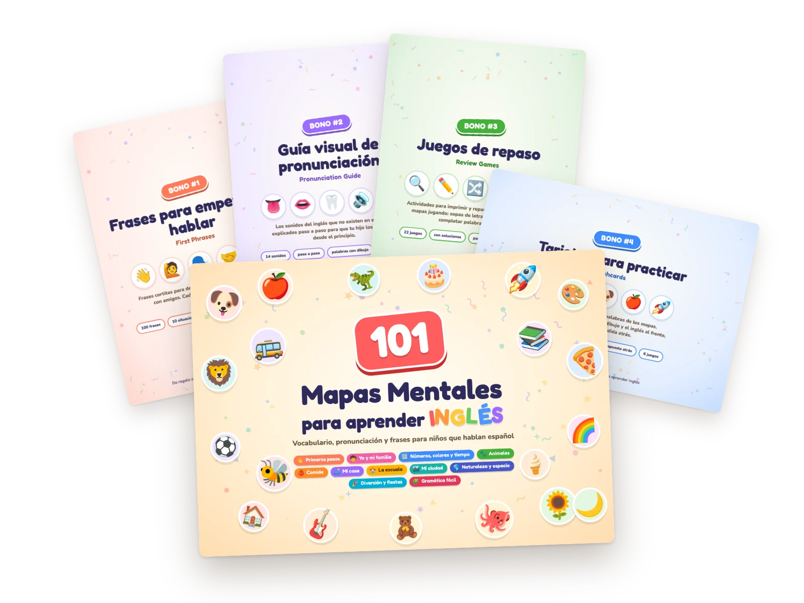 Conjunto de 101 Mapas Mentales para aprender inglés y cuatro bonos
